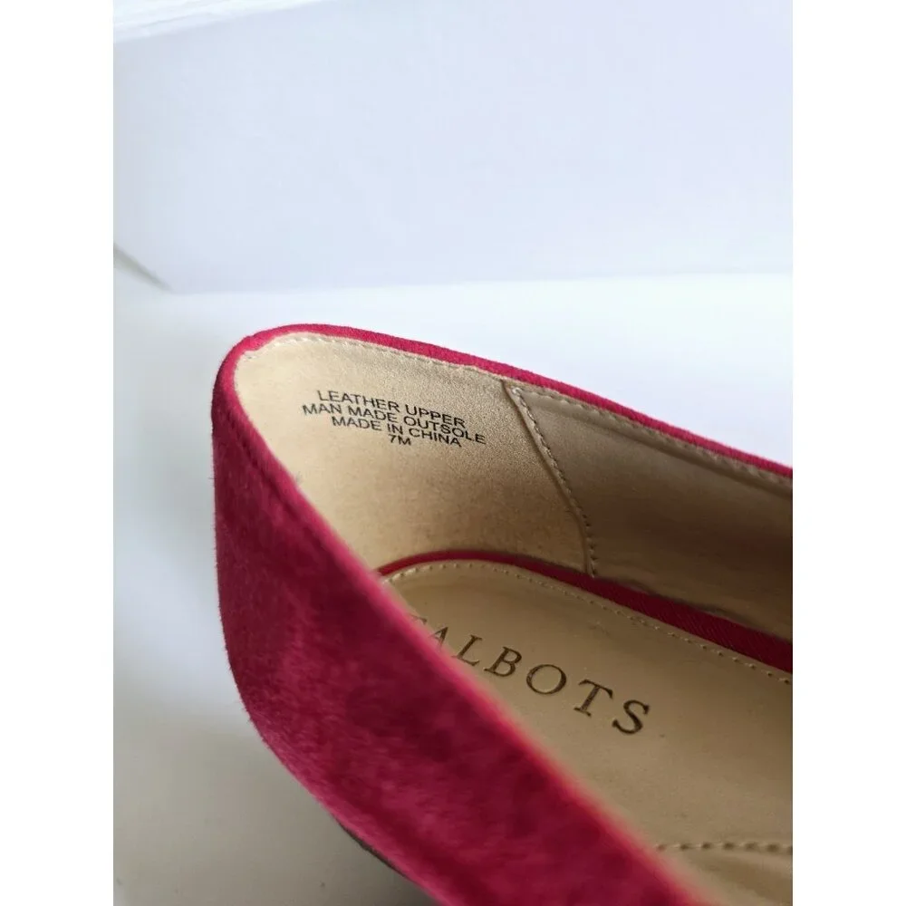 Talbots Edison Red Bow Suede Leather Almont Pointed Toe Ballet Flats Shoes 7